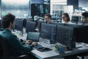 Pessoas trabalhando com tecnologia em um escritório. Tendências de carreira.