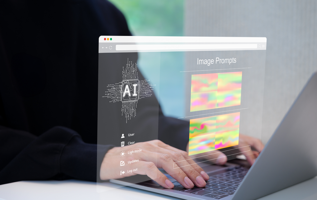 Homem no trabalho usando inteligência artificial. Habilidades inovadoras.
